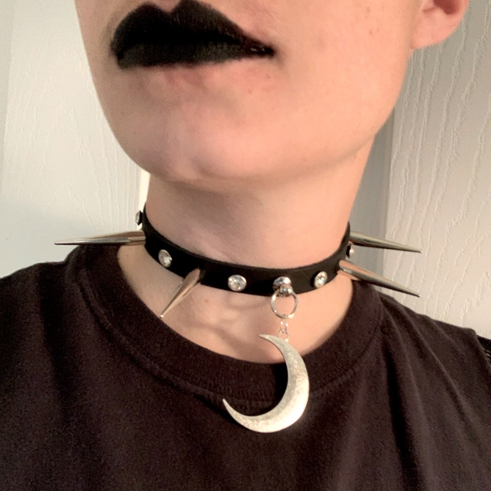 Gothic moon gem spiked choker